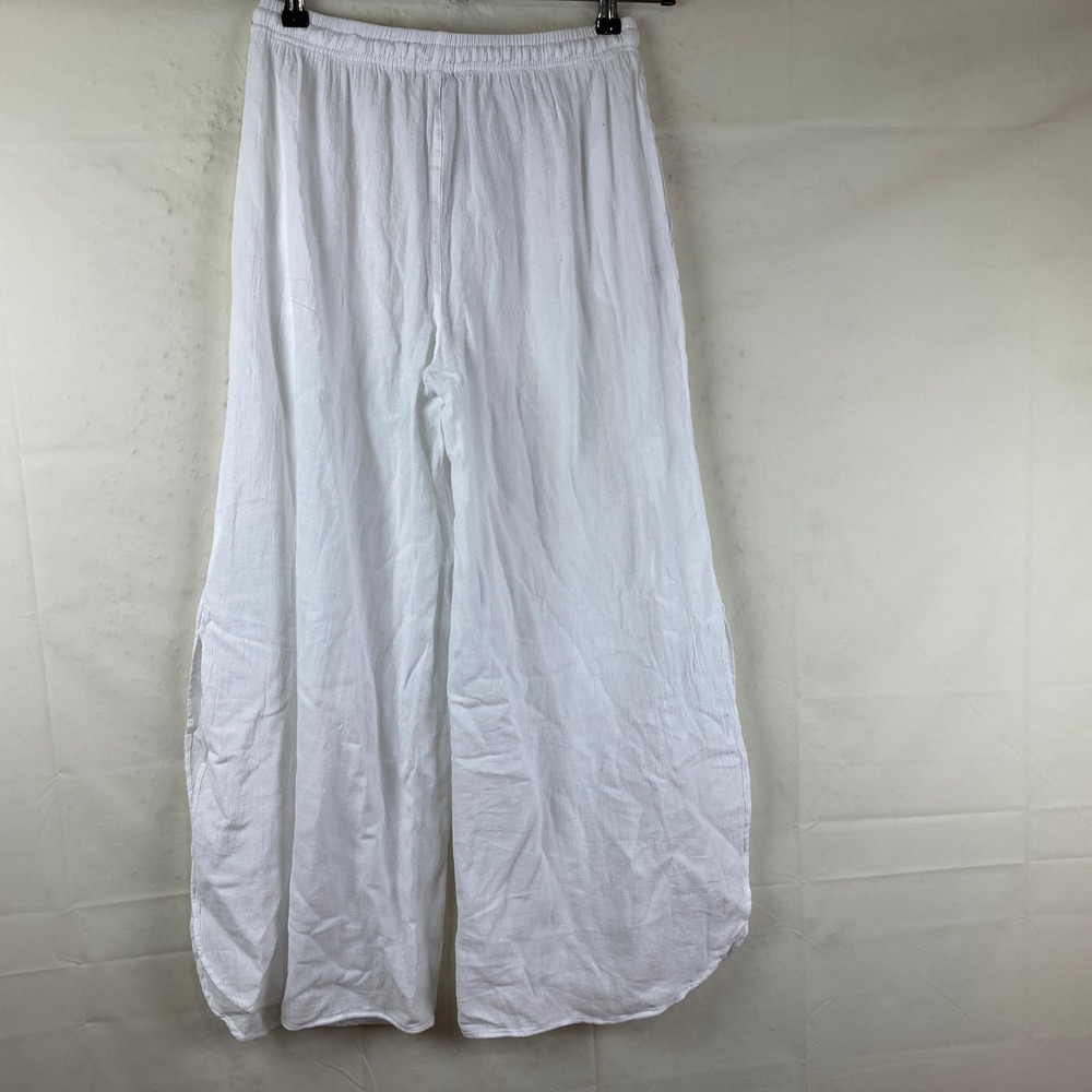 NWT Cotton Natural Sz L Wide Leg Pants White Organic Pima Cotton Boho Beach - Picture 7 of 7